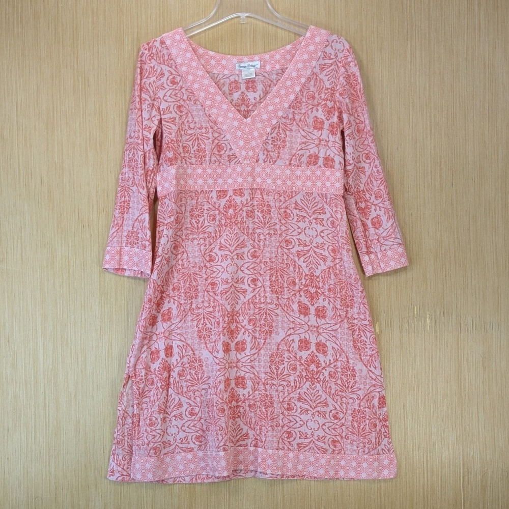 Tommy Bahama Womens Boho Resort Floral Damask Cotton Tunic Dress Size S Pink